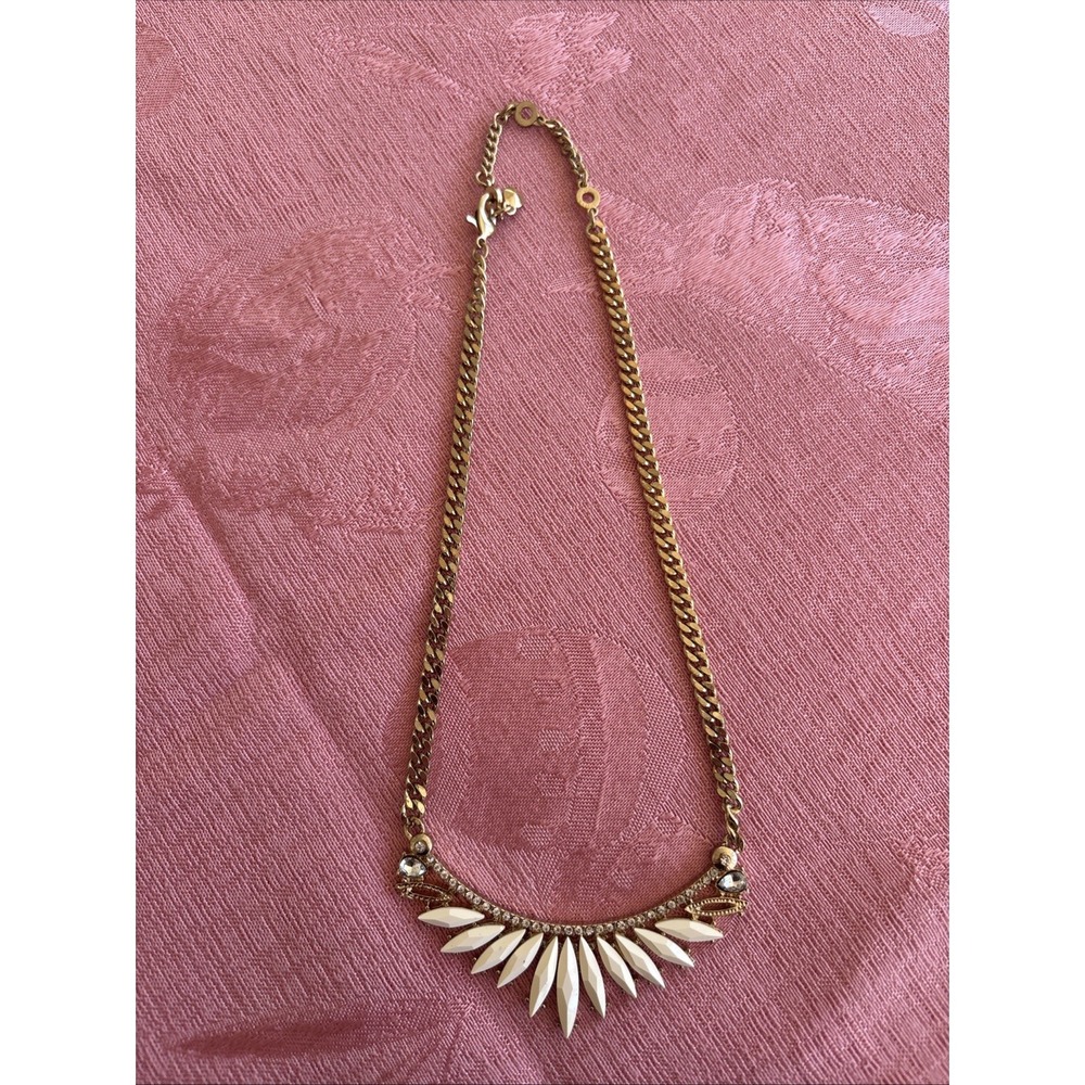 Henri Mendel Statement Necklace Gold Toned & Cream Color 17" Missing 2 Stones - Picture 4 of 8